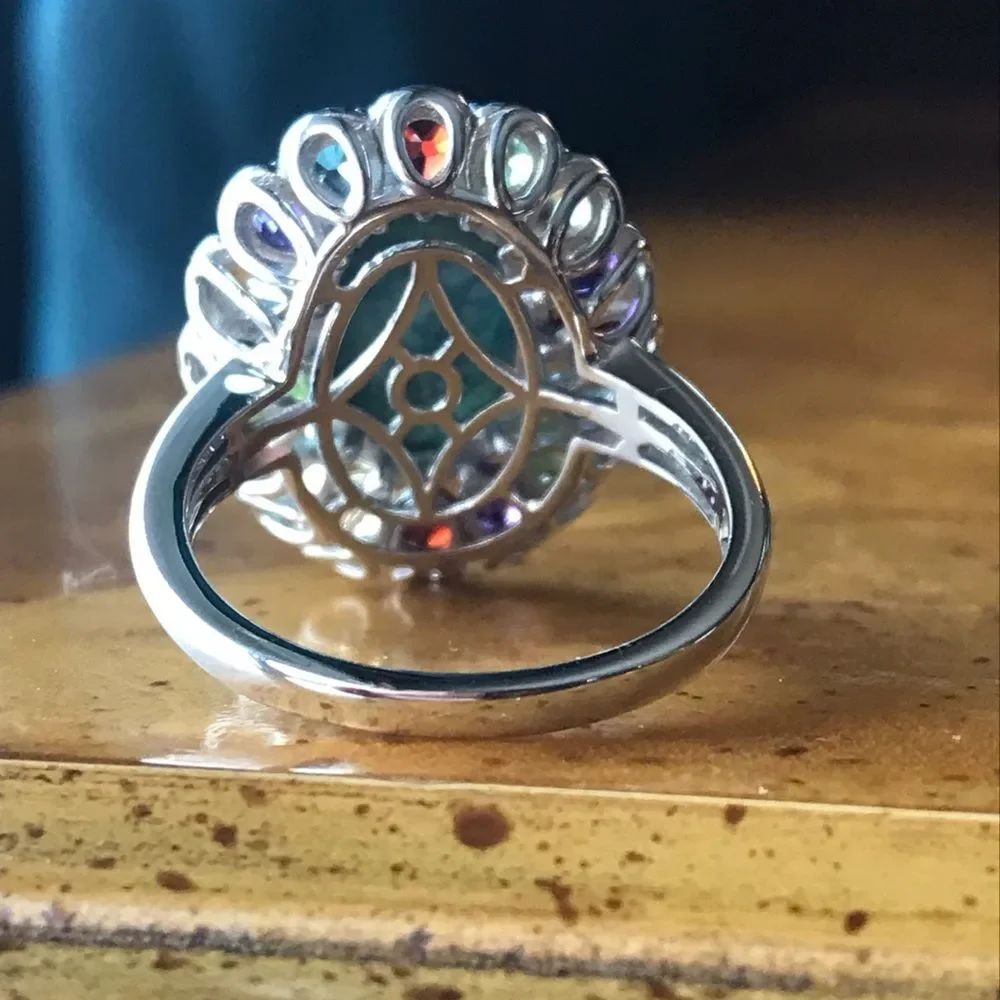 Natural Shadowkite Sterling Silver Halo Ring Size 10